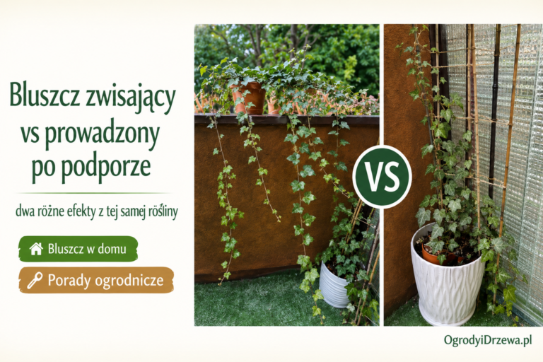 Bluszcz zwisający vs prowadzony po podporze – dwa różne efekty z tej samej rośliny