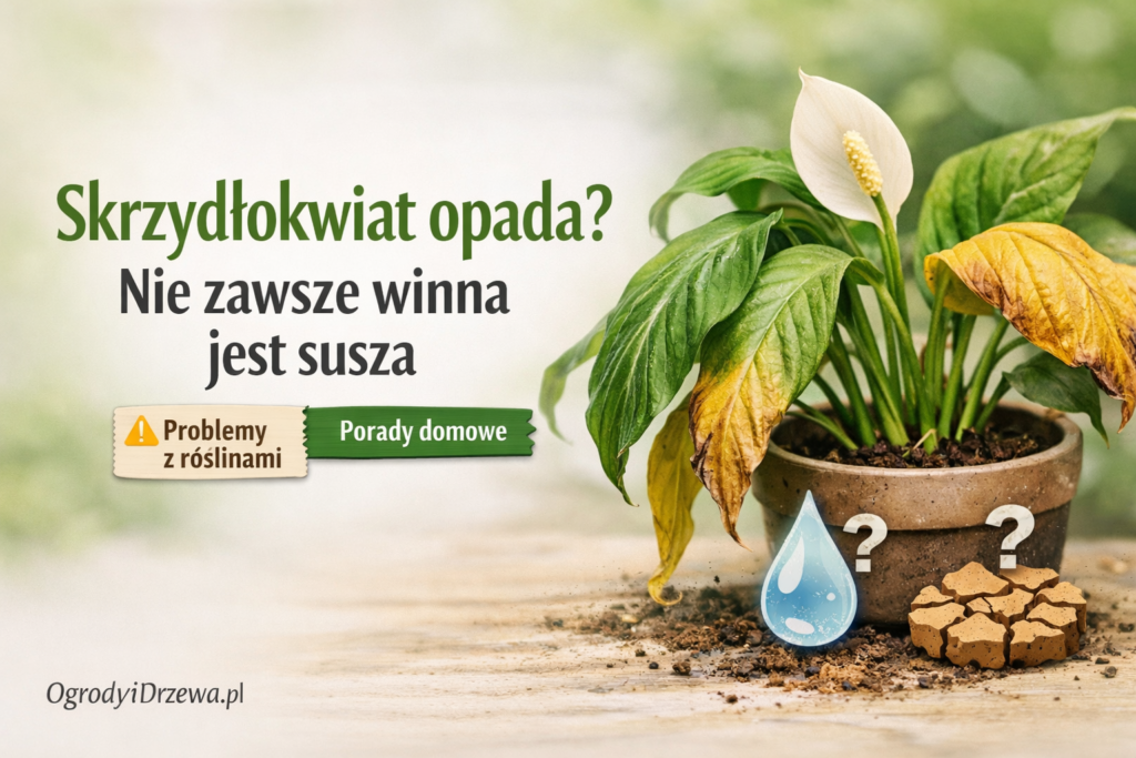 Skrzydłokwiat z opadającymi liśćmi w doniczce na jasnym tle